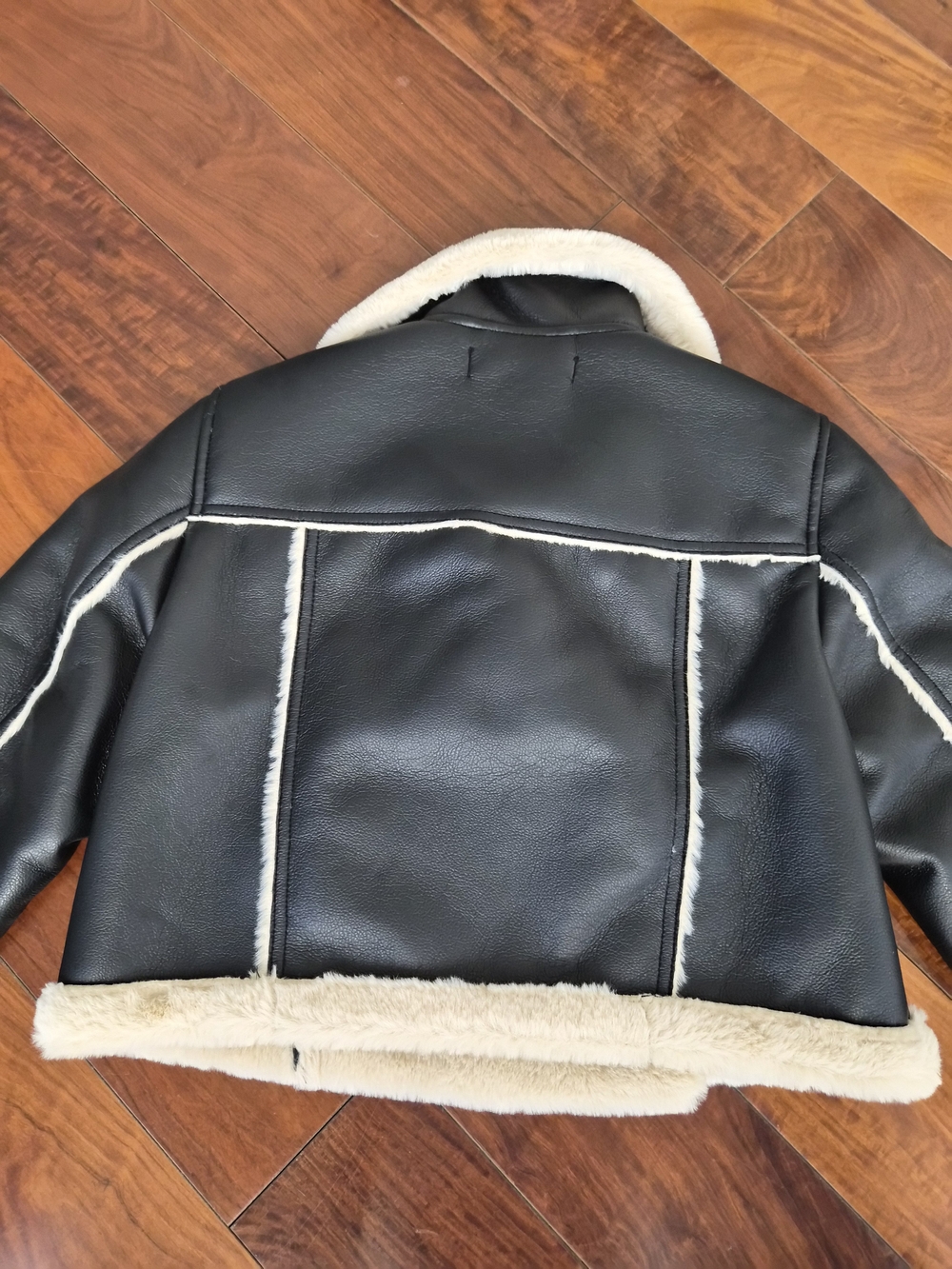Forever 21 Cropped Faux Fur Moto Jacket Black/Cream XS - Picture 13 of 14